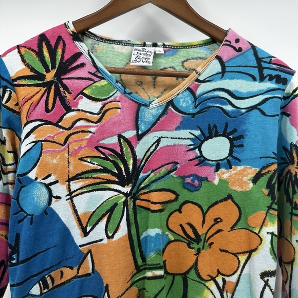 Parsley Sage Shirt Top Womens Small Multicolor Floral Art Tropical Watercolor - Picture 3 of 11